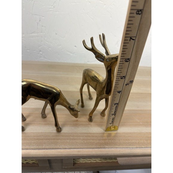 Vintage Brass Stylized Deer Pair Figurines Stag & Doe MCM Collectible Decor - Picture 2 of 6